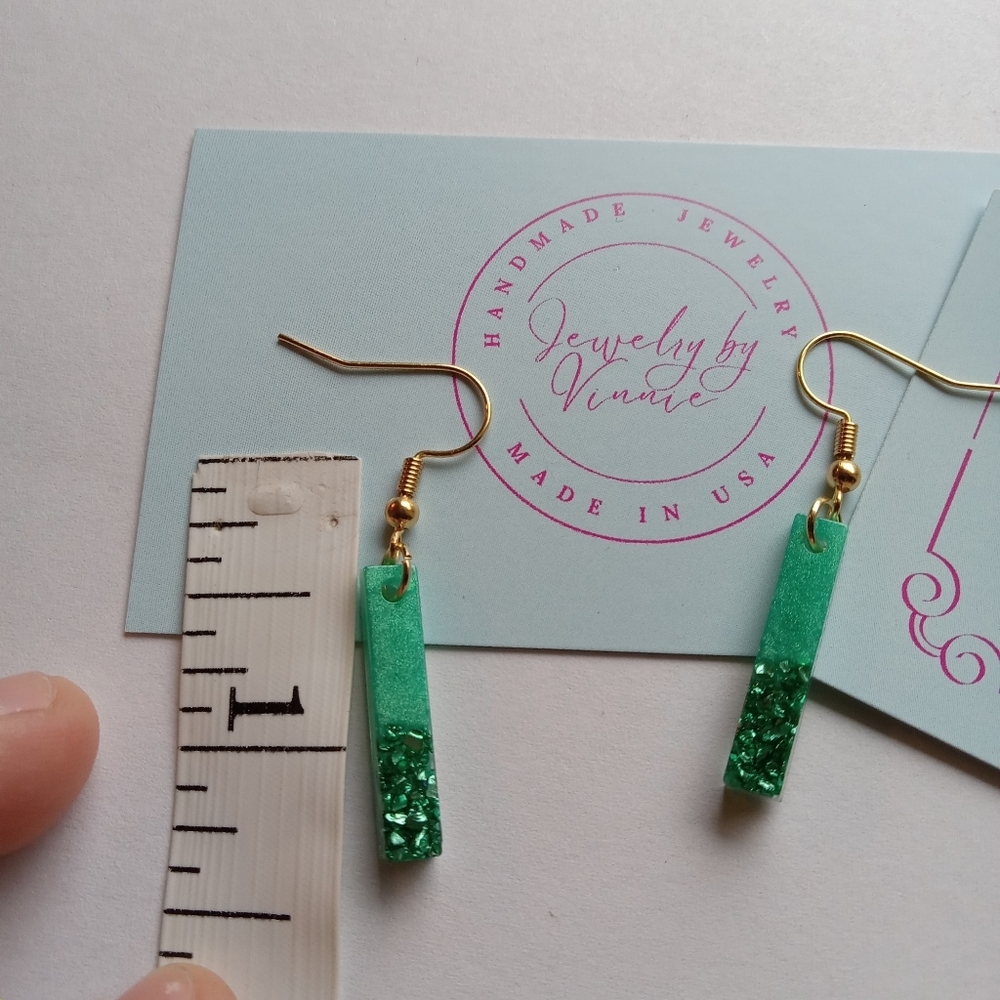 Hand Crafted Green Earrings - Picture 6 of 6